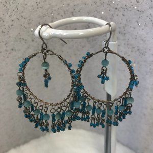 Bronze and Blue Bead Dreamcatcher Earrings